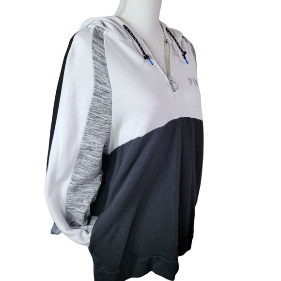 PINK Pullover Quarter Zipper Hoodie Pockets Block Color Black White Womens Small - Picture 11 of 14